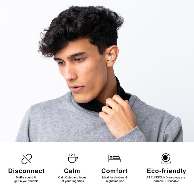 FUNSOUND Ear Plugs for Sleeping Noise Reduction Reuseable, Concerts, Focus, Travel, Work, High Fidelity – 7 Pairs Eartips – Flexible Soft – Touch – NRR of 24 and 27 dB Noise Cancelling (Skin) - Image 2